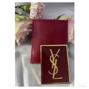 NEW YSL Yves Saint Laurent Compact Mirror with Case Red & Gold